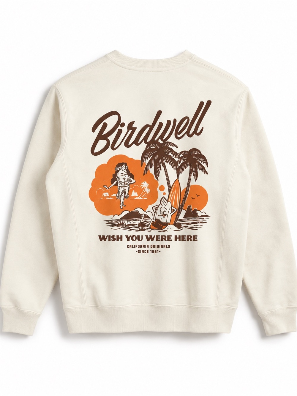Birdwell Cream Crewneck Sweatshirt with Orange & Brown Graphic